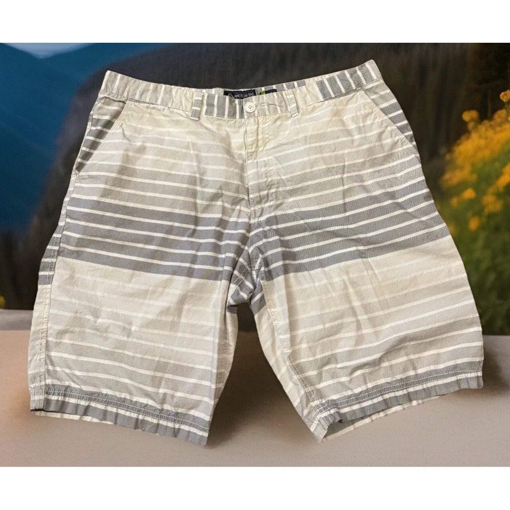 American Rag Shorts Mens 40 Gray Stripe Preppy Minimalist Casual Summer Slim Fit